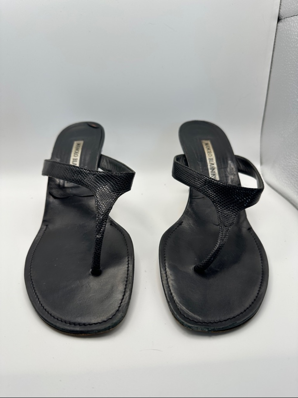 Manolo Blahnik Black Textured Thong Sandals